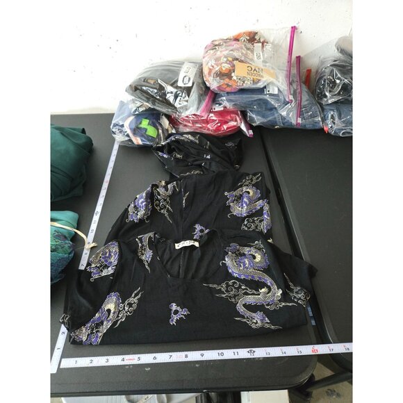 Mystical Dragon Print Maxi Dress in Black with Lavender Motifs - Picture 7 of 9